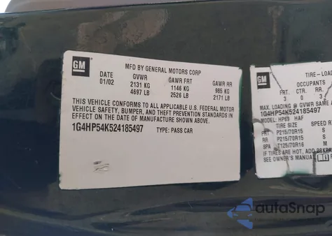 2002 Buick Lesabre Custom from USA, damaged, VIN 1G4HP54K524185497